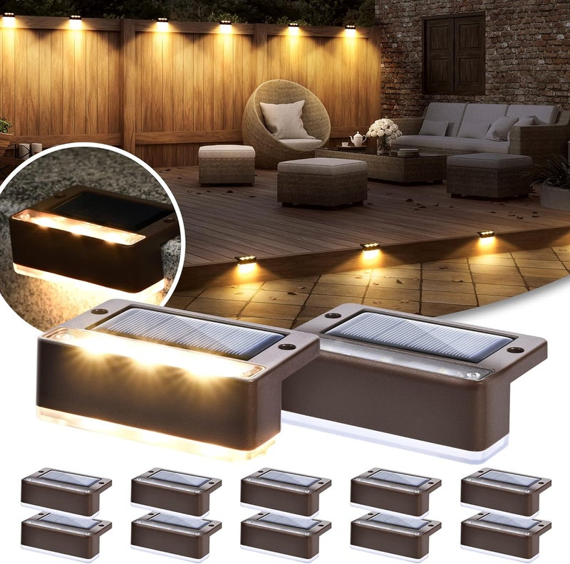 SOLPEX Solar Fence Lights, 6 LEDs Solar Lights Outdoor Waterproof Solar Powered for Deck, Stair, Front Porch, Balcony, Walkway, Garden, Yard, Patio, Pool Decor, IP65 Waterproof (12 Pack, Warm White) - Image 1